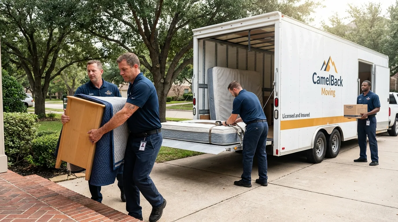 Crew loading residential truck for cross-state move from Norwood, NY
