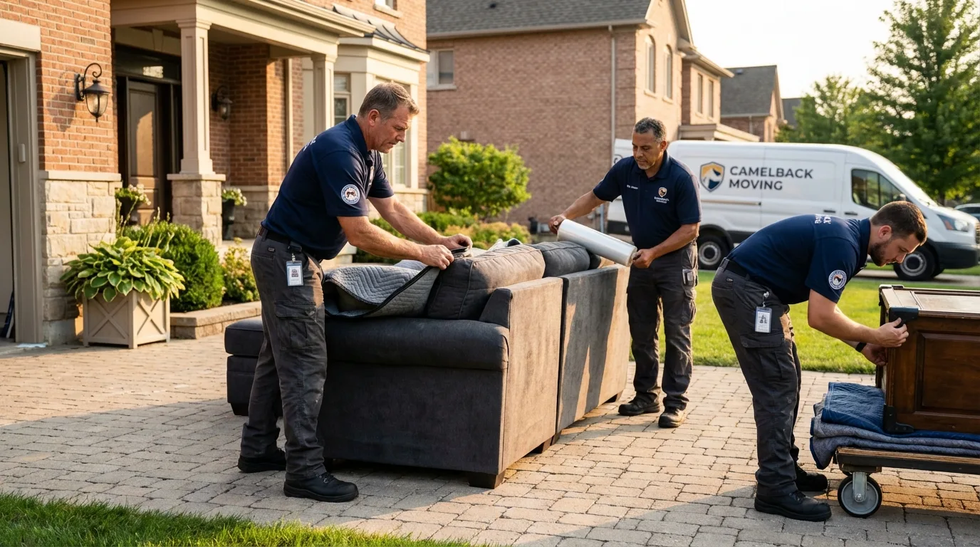 Large estate moving crew wrapping furniture in Norwood, NY