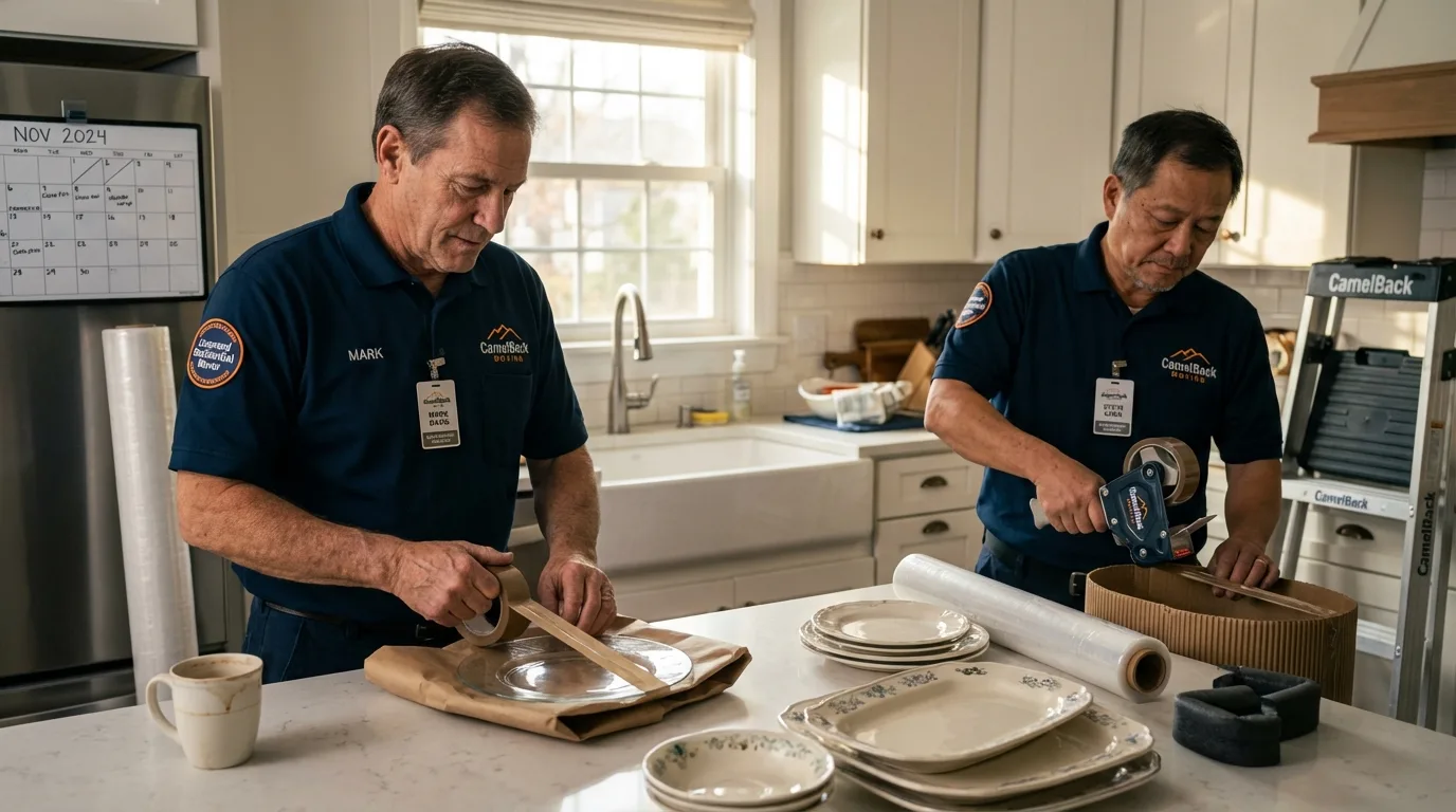 Professional crew packing kitchen dishware in Norwood, NY